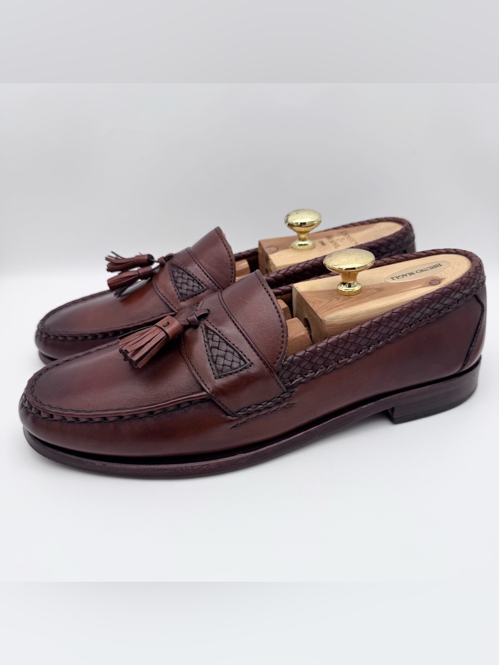 Allen Edmonds Maxfield Brown Leather Braided Tassel Loafers Men 10 B Dress Shoes